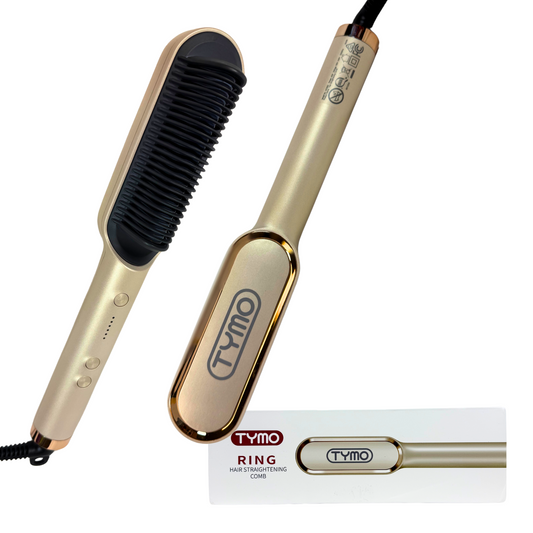 TYMO Hair Straightener Brush 2-in-1 Flat Iron Comb, 5 Temps, Anti-Scald, Gold
