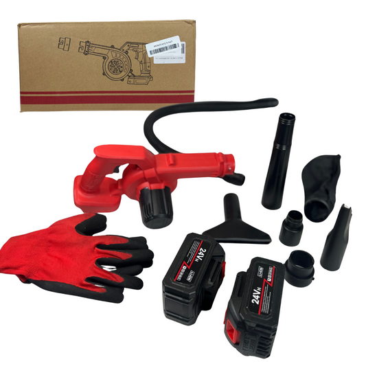 2-in-1 Cordless Handheld Blower & Vacuum with Battery, Charger, and Full Accessory Kit – Red