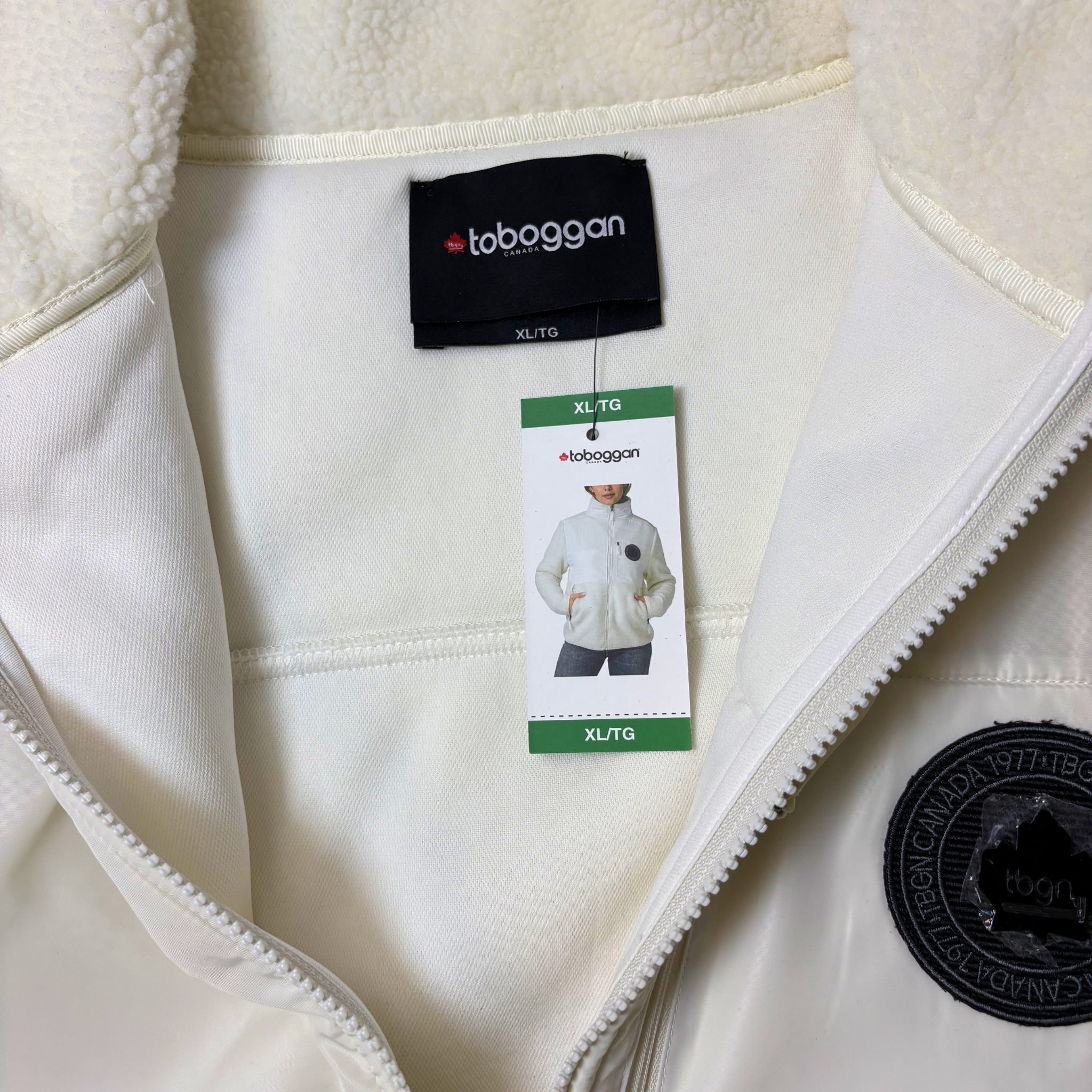 Women's White Sherpa Full-Zip Jacket – Size XL