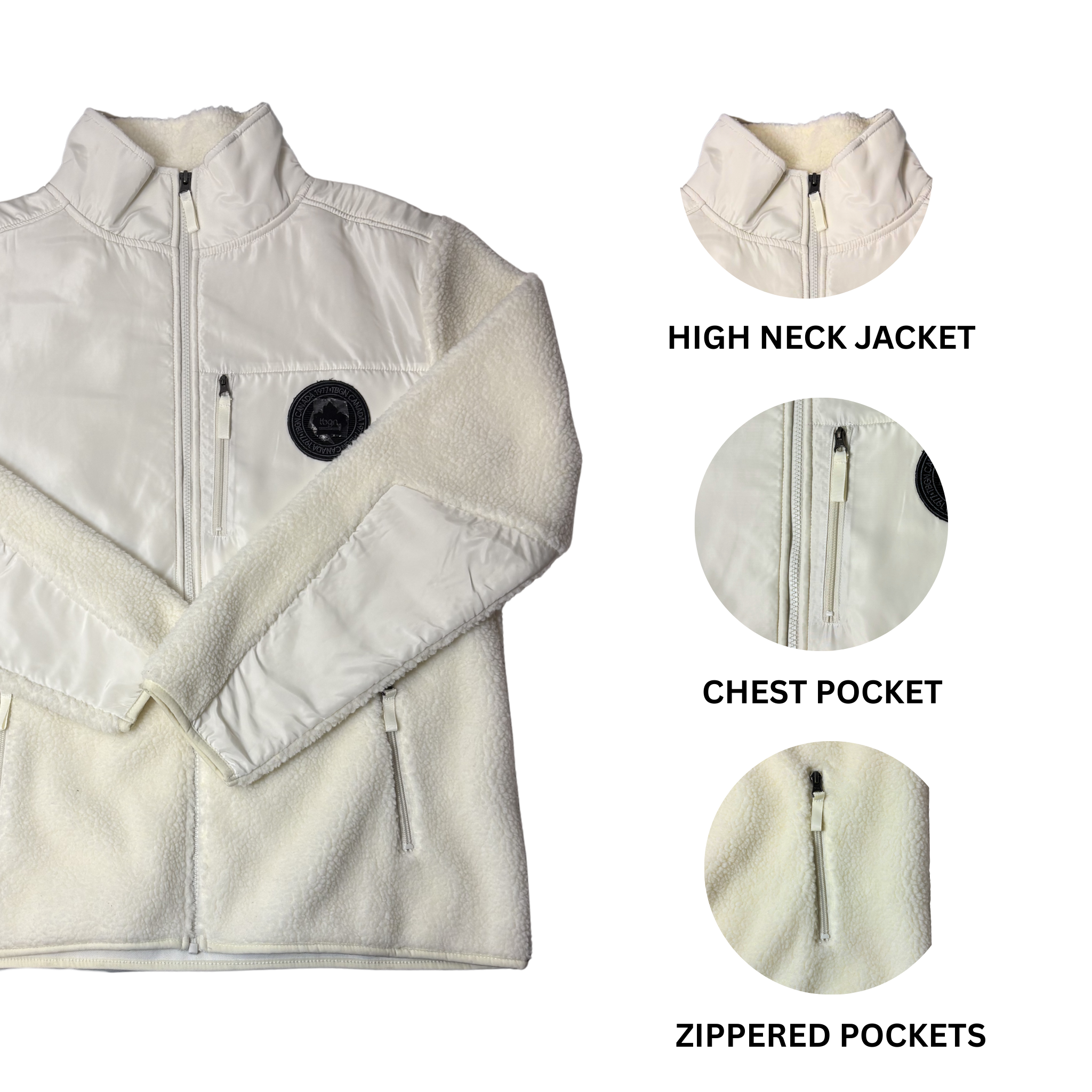 Women's White Sherpa Full-Zip Jacket – Size XL