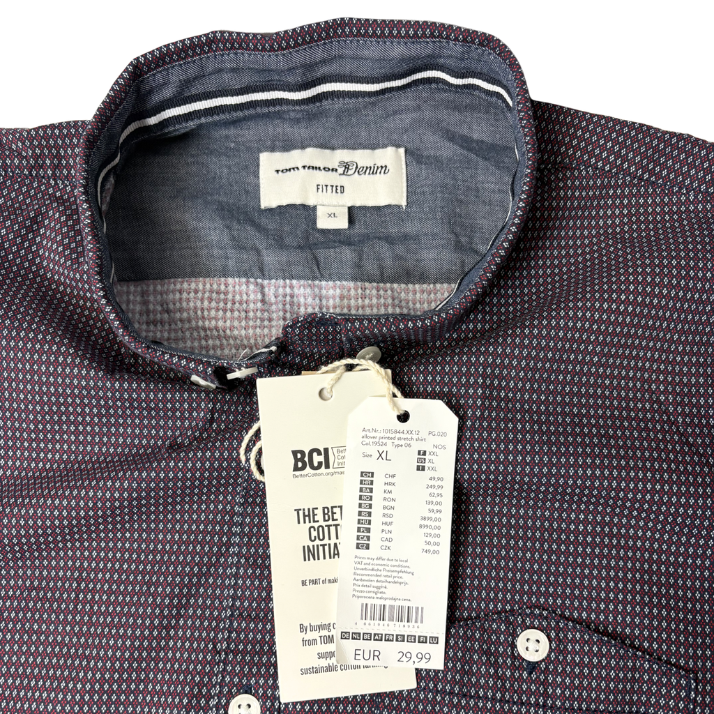 Men’s Blue & Red Button-Down Shirt – Size XL – Stretch Cotton