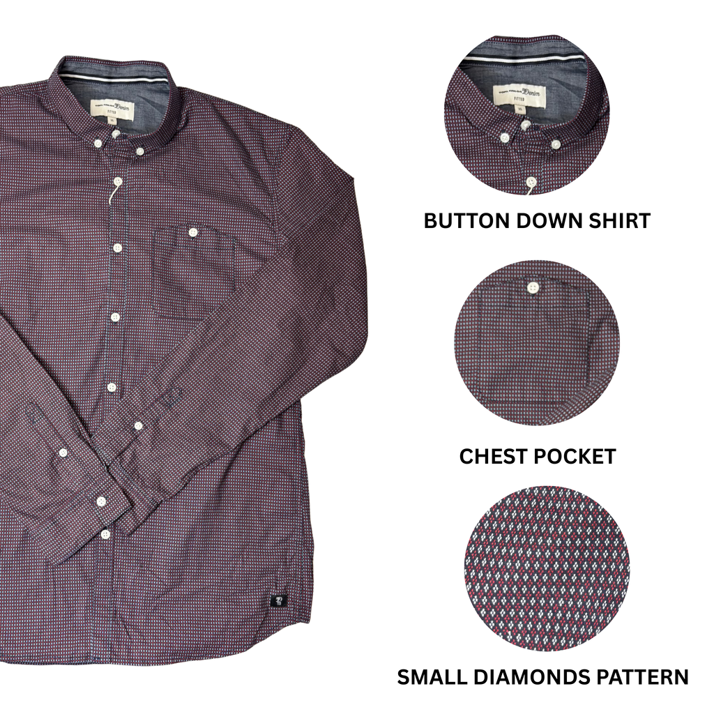 Men’s Blue & Red Button-Down Shirt – Size XL – Stretch Cotton