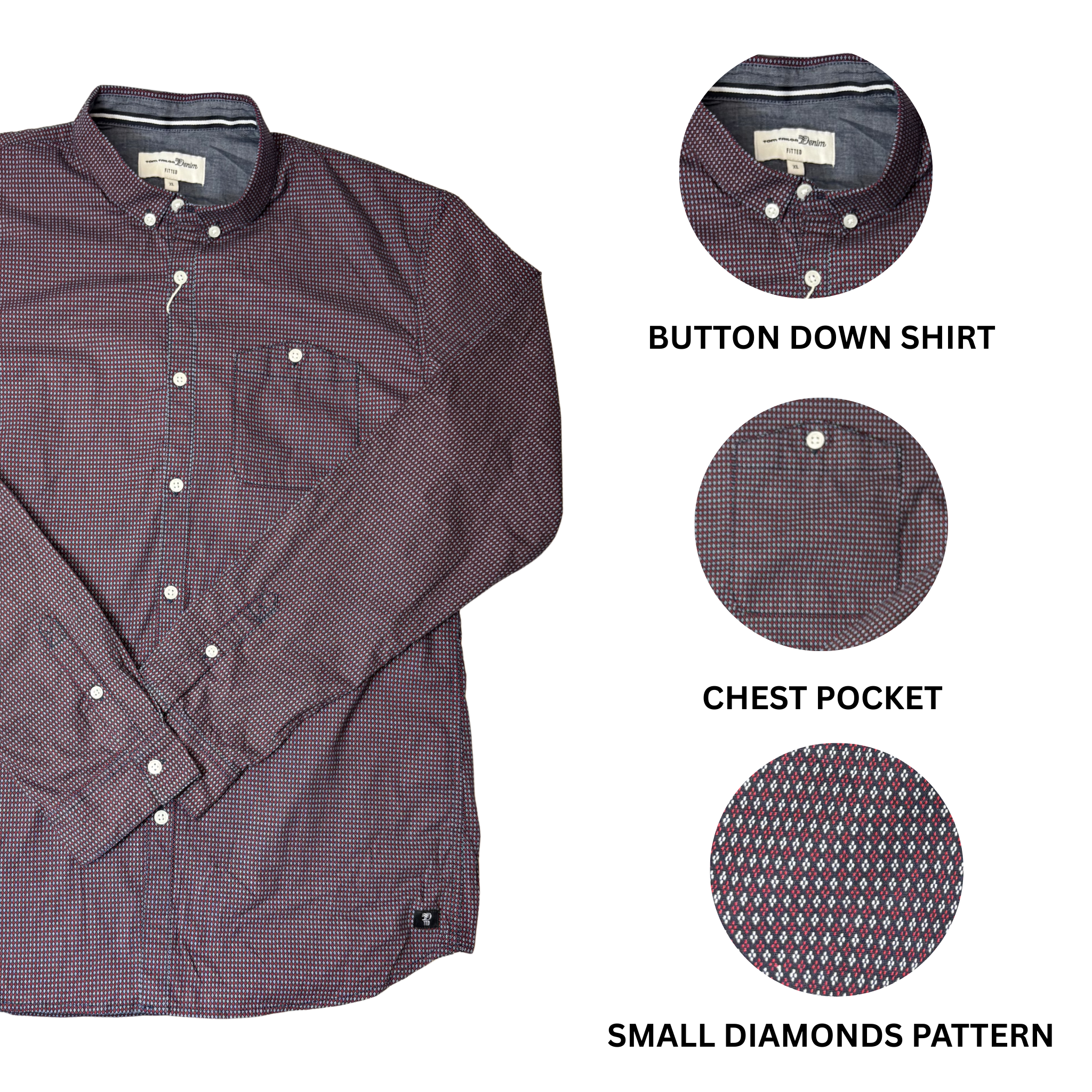 Men’s Blue & Red Button-Down Shirt – Size XL – Stretch Cotton