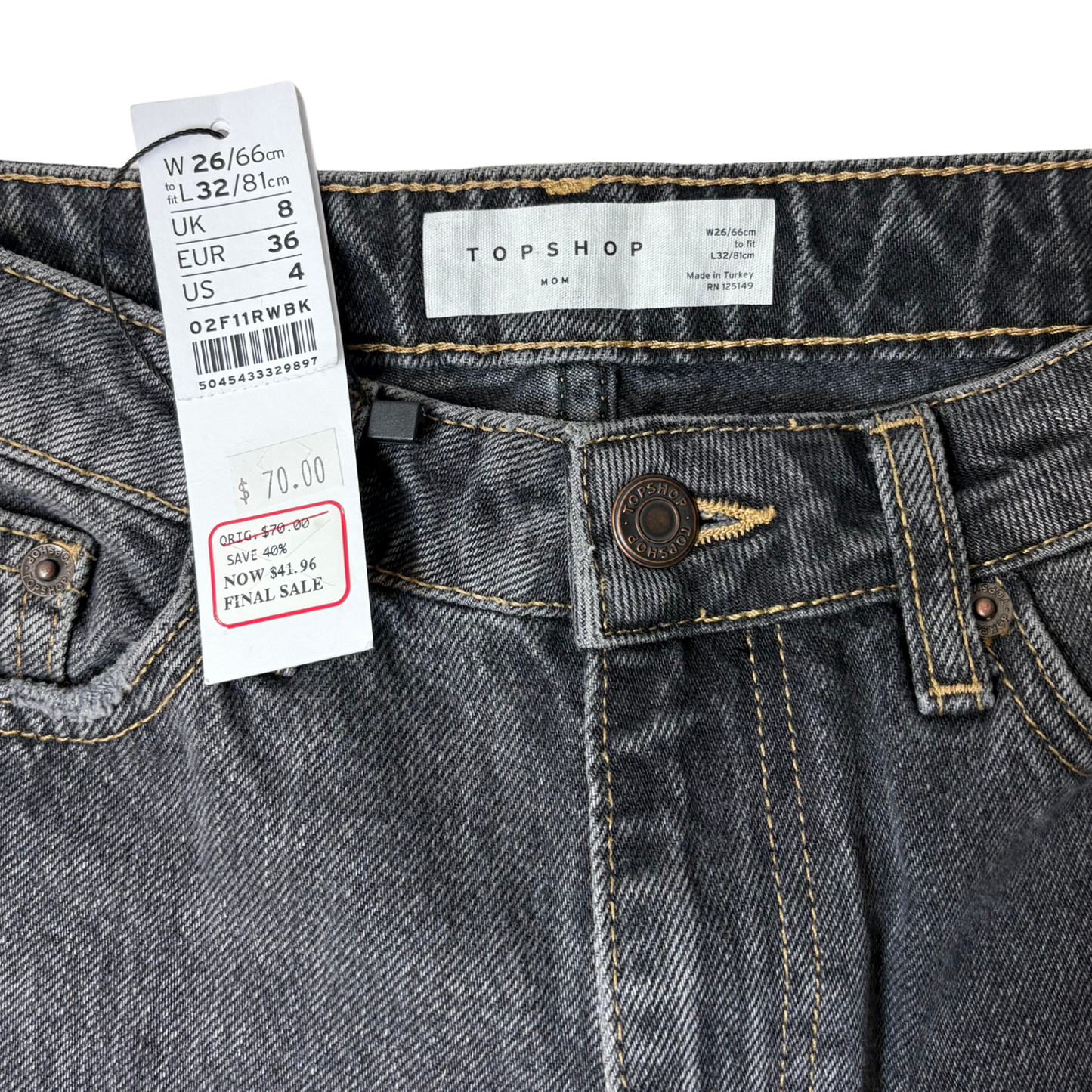 Women’s Black Wash High-Waisted Jeans, Size 4