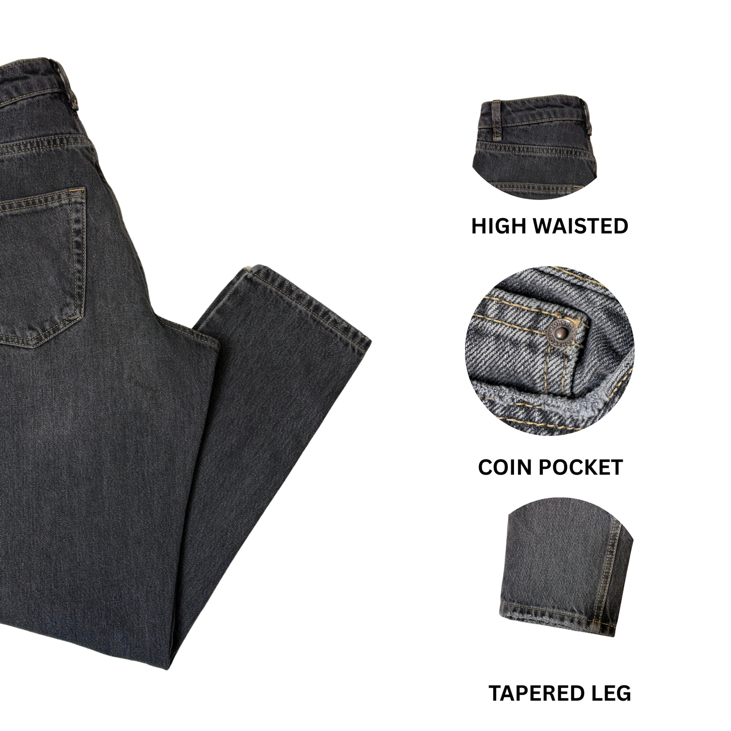 Women’s Black Wash High-Waisted Jeans, Size 4