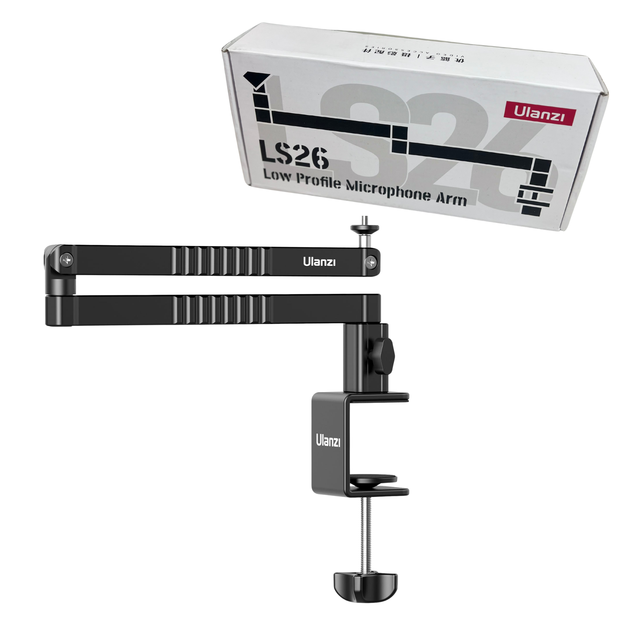 ULANZI LS26 Low Profile Mic Arm – 360° Rotatable, Aluminum Desk Mount for Podcast, Streaming, Gaming, Radio