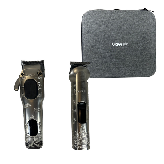 Cordless Hair Clippers and Trimmer Set for Men – Professional Grooming Kit (Grey)