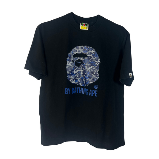 Vintage ABC Camo Graphic Tee – Black/Blue, Made in Japan, 100% Cotton