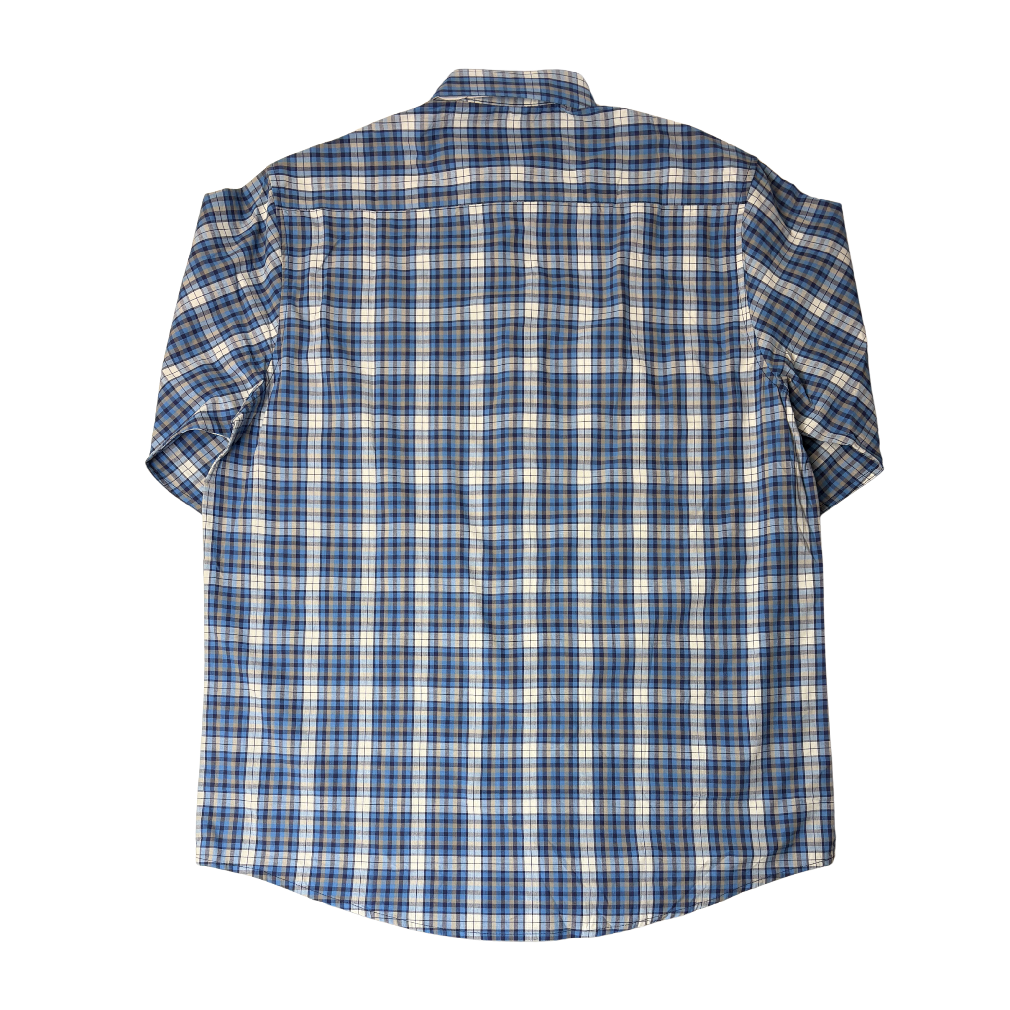 Men’s Blue Plaid Long Sleeve Button-Down Shirt – Size L