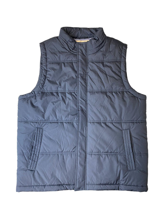 Men's Blue Fleece Fabric Plaid Lined Puff Vest - L