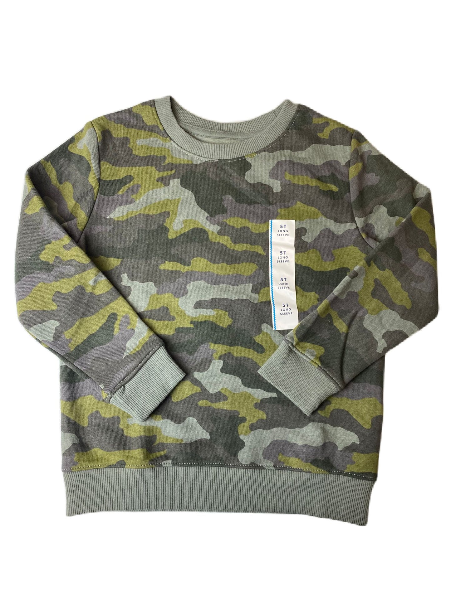 Boys Green Camo Pullover Crew Neck Sweater