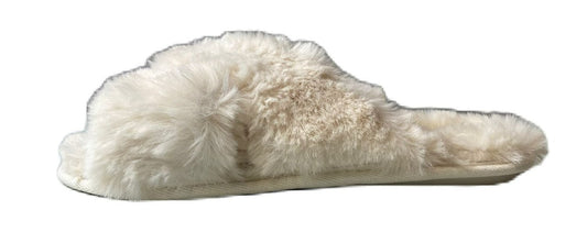 Women's Cream Fluffy Cross Slippers - L (9/10)