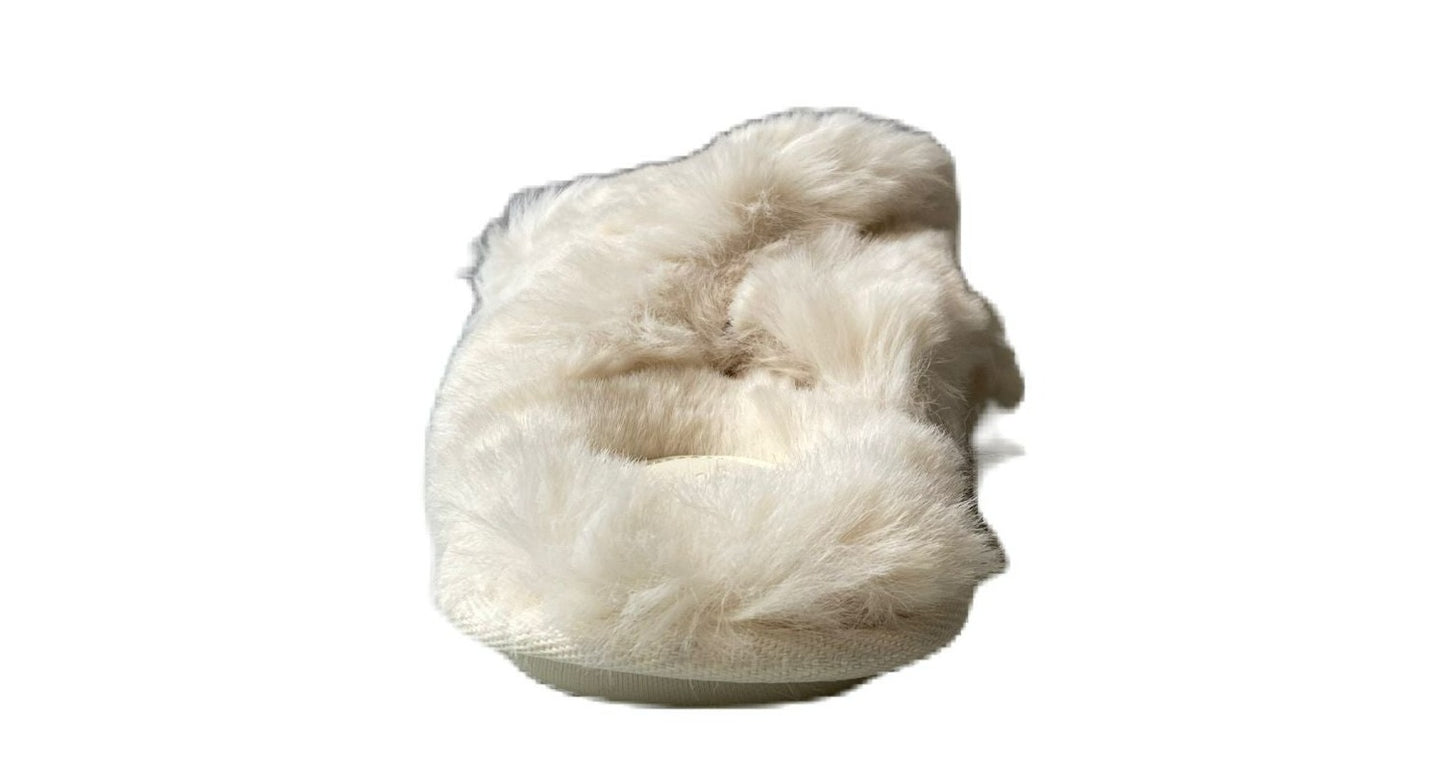 Women's Cream Fluffy Cross Slippers - L (9/10)