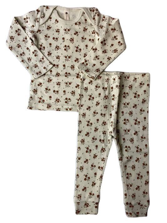 Baby Girls Copper Flower Ribbed Long Sleeve and Leggings Set - 12-18M