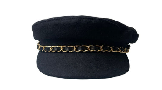 Black Puff Hat with Gold Chain - M