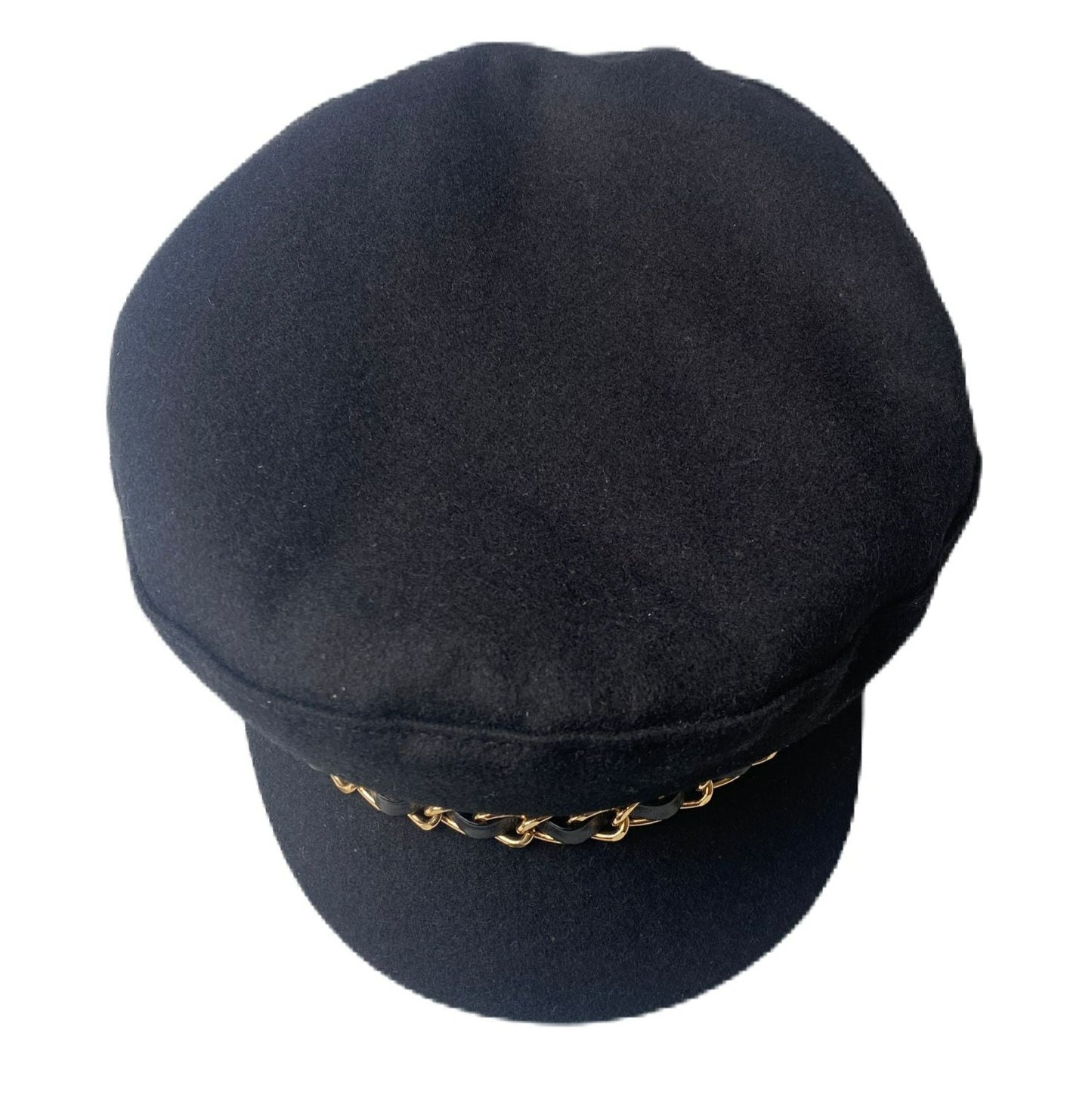 Black Puff Hat with Gold Chain - M