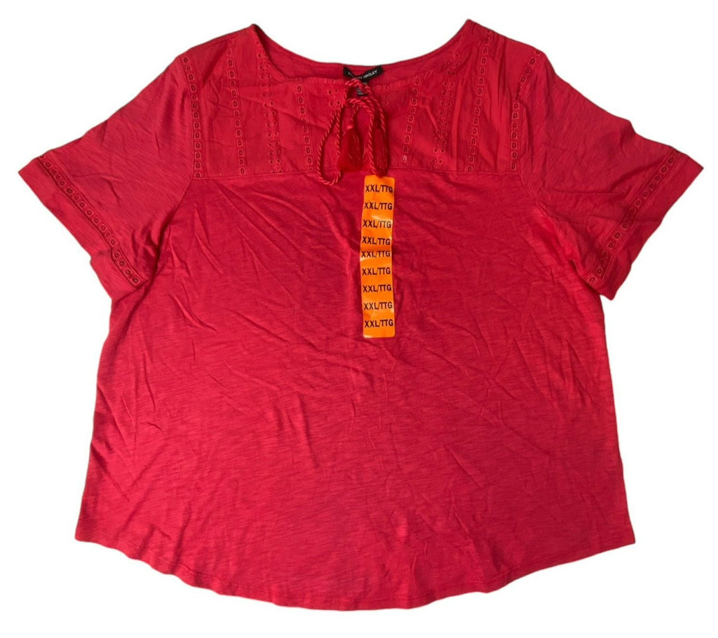 Women's Red Eyelet Short Sleeve T-Shirt - XXL