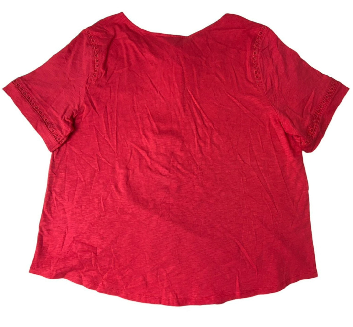 Women's Red Eyelet Short Sleeve T-Shirt - XXL