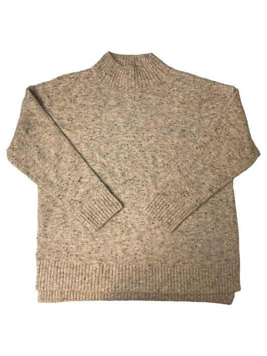 Women's Tan Mock Neck High-Low Nep Yarn Sweater