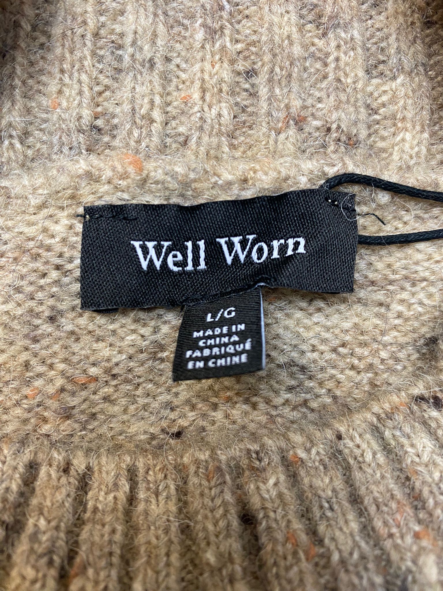 Women's Tan Mock Neck High-Low Nep Yarn Sweater