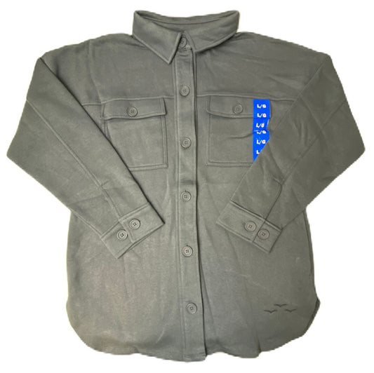 Women's Grey Button-Up Shirt Jacket - L