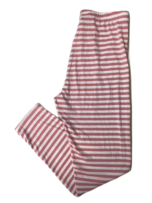 Women's Pink and White Stripped Leggings - L