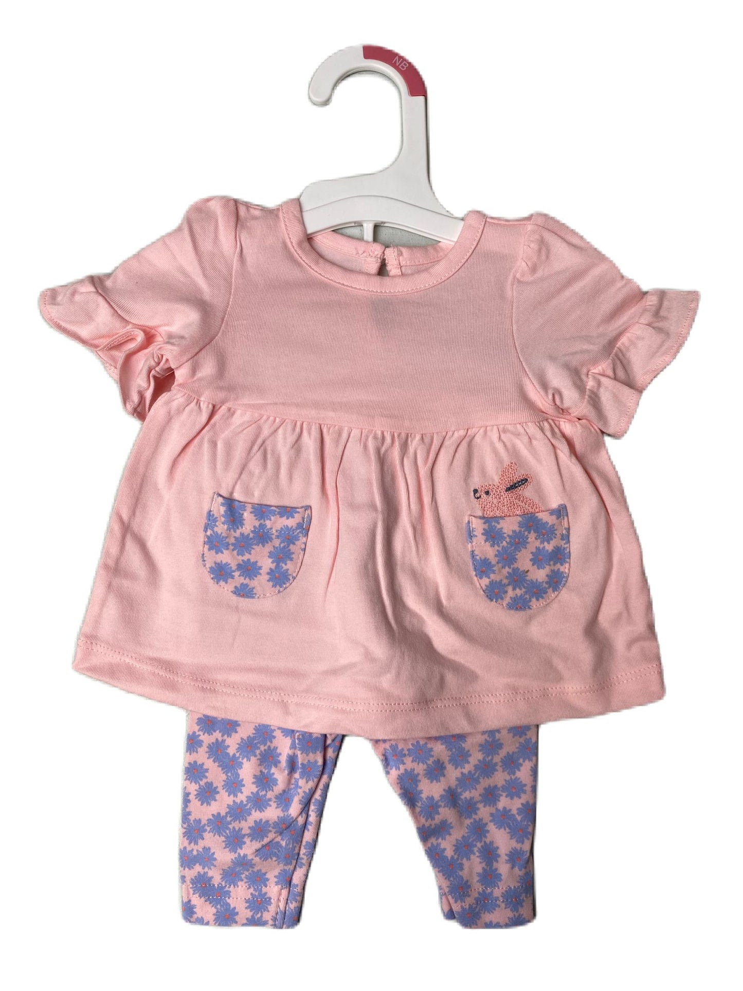 Baby Girls Pink and Blue Bunny 2-Piece Set - NB