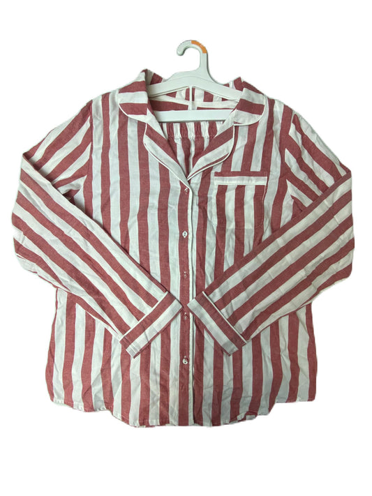 Women's Red and White Stripped Brush Flannel Pajama Set - M