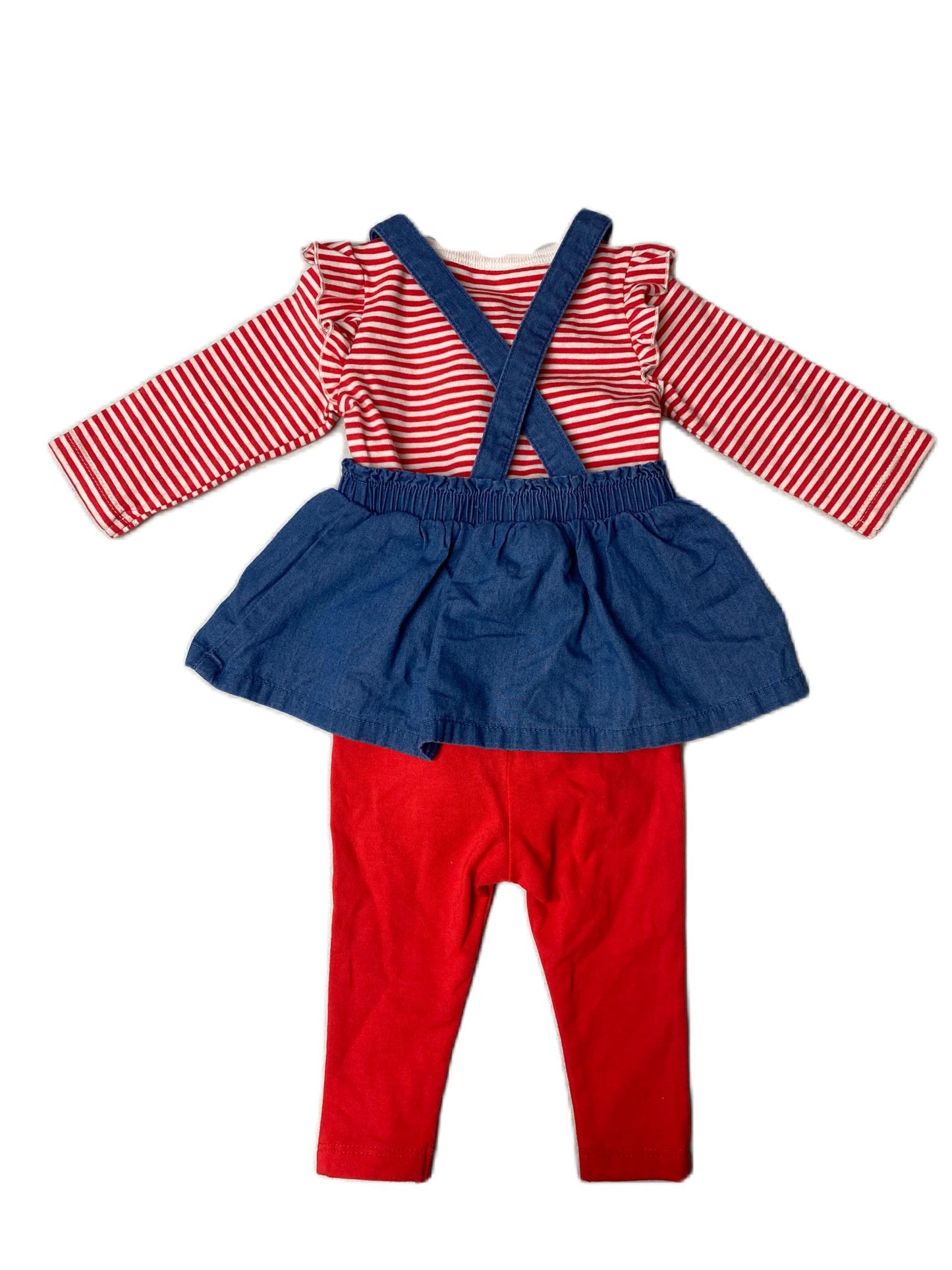 Red and White Heart Jeans Skirt 3-Piece Set - 0-3M