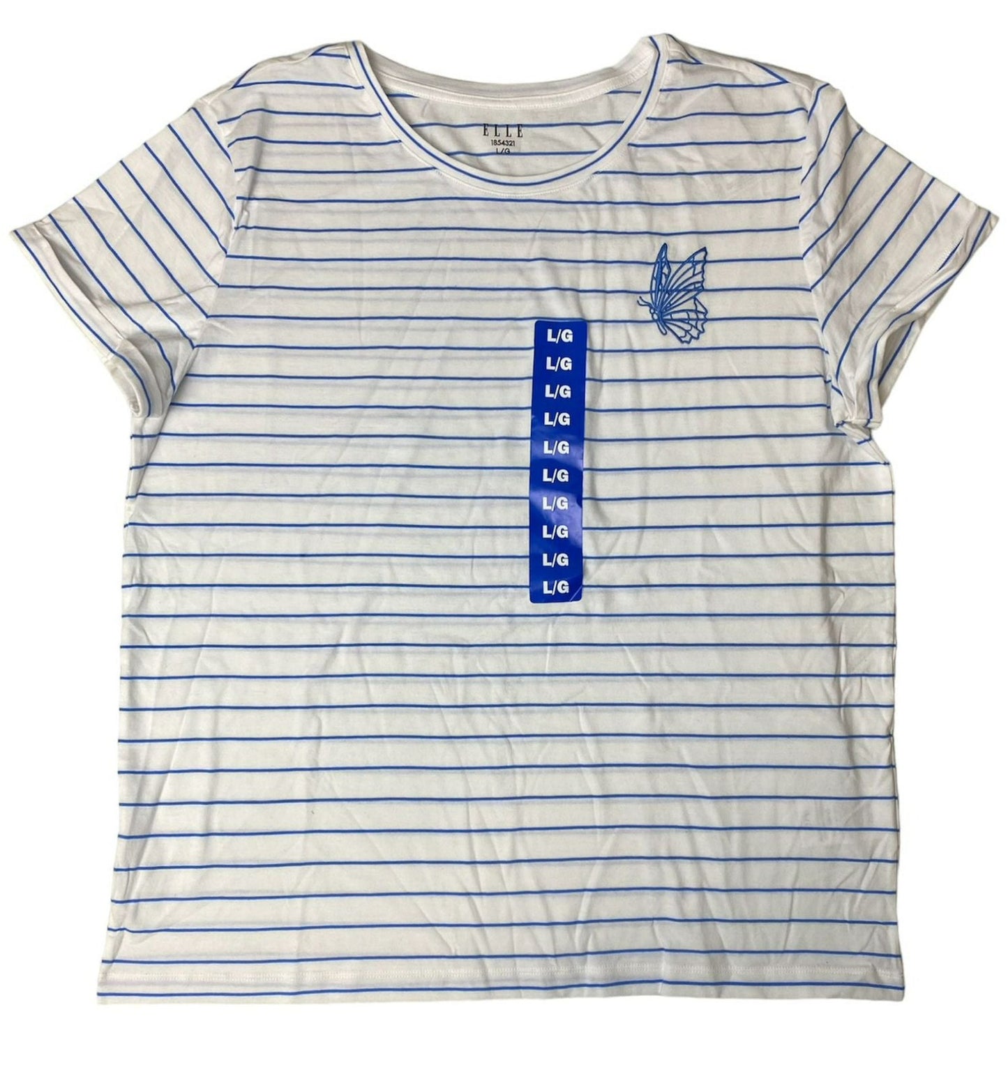 Women's Blue and White Stripe Short Sleeve Shirt - L