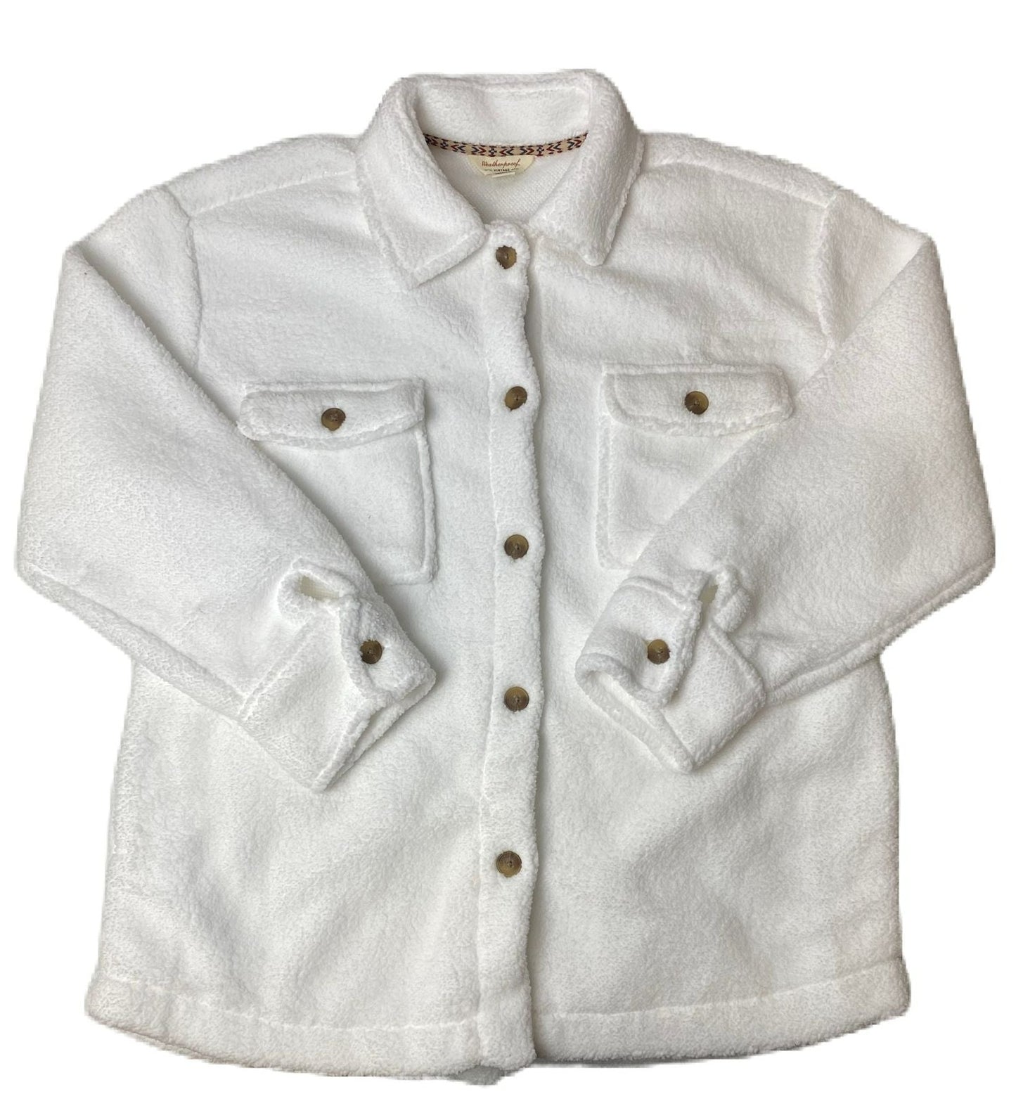 Women's White Sherpa Button Front Shirt - L