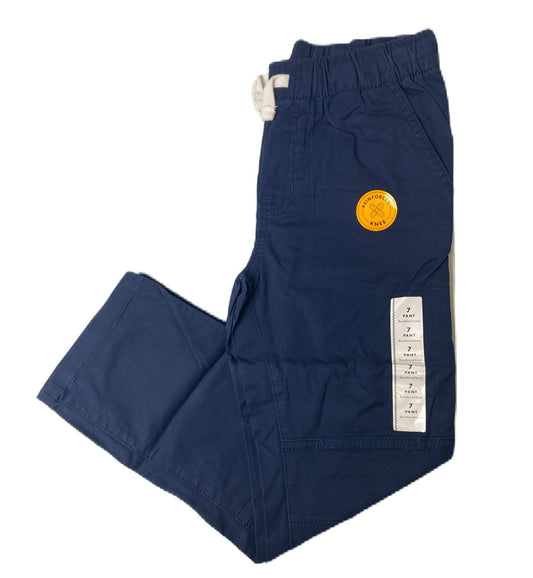 Boys Dark Blue Stretch Straight Drawstring Pants - 7