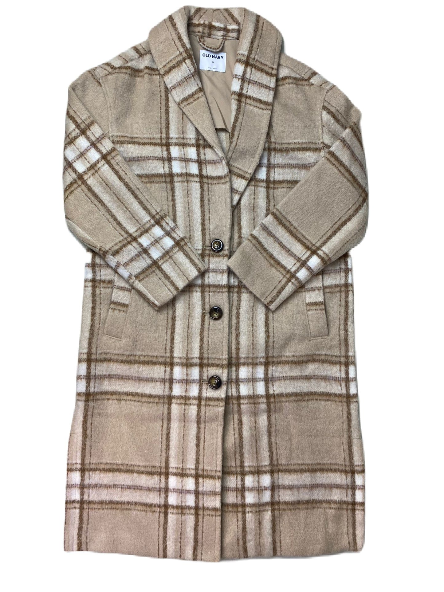 O.N. Beige Plaid Long Coat - M