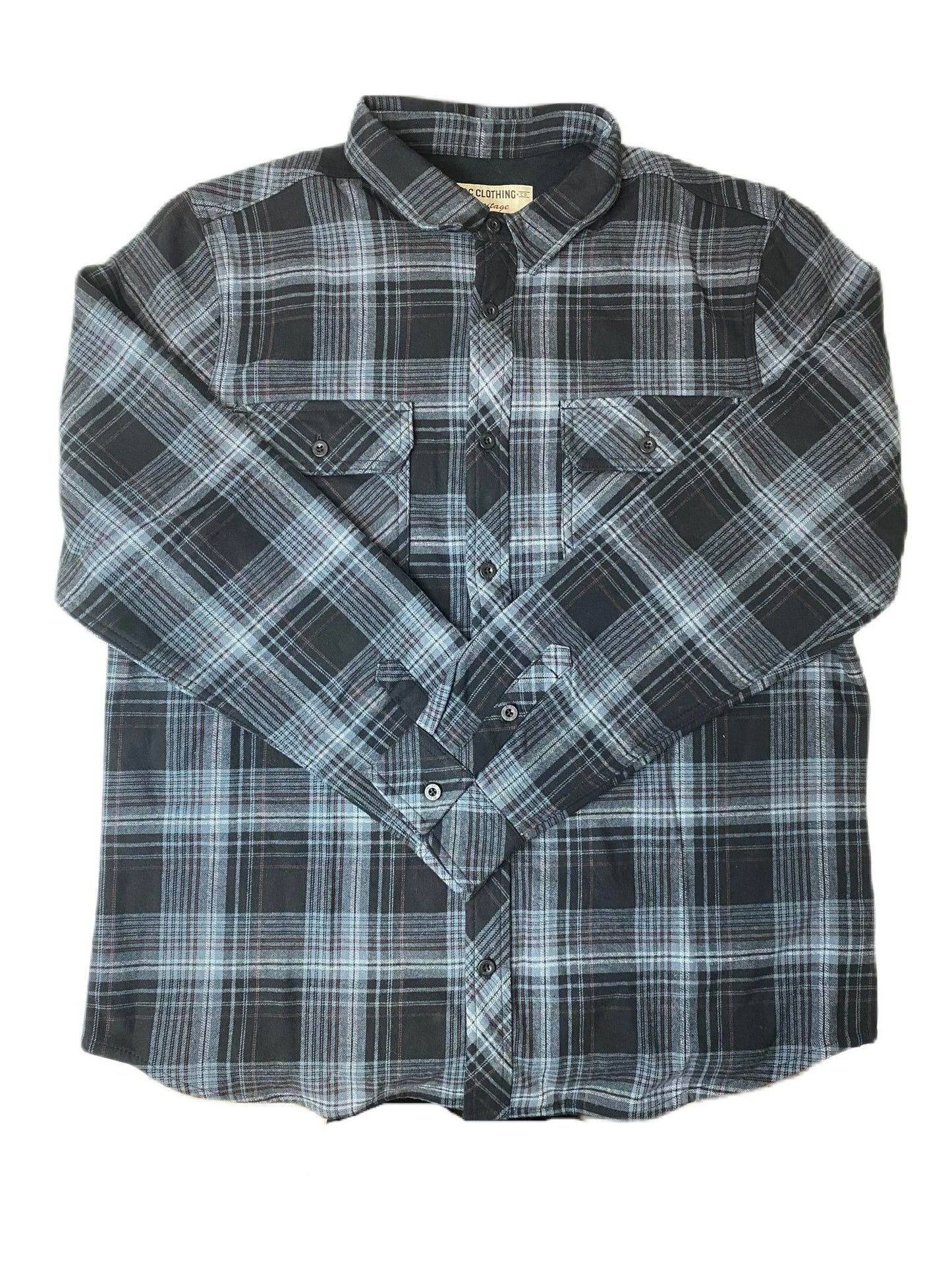 Men's Multicoloured Lined Button Up Plaid Long Sleeve Shirt - L