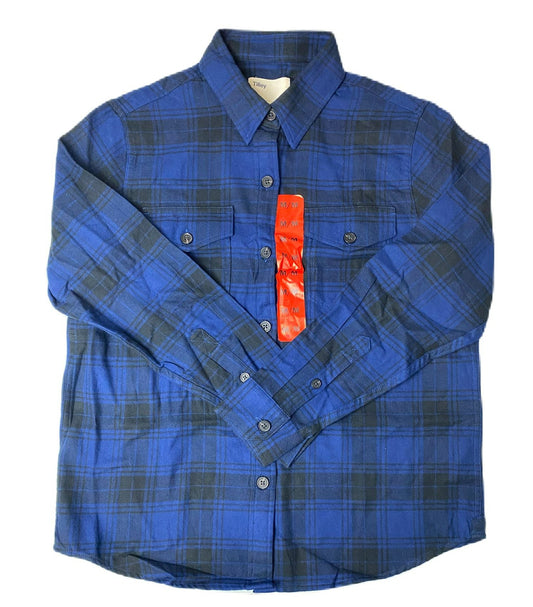 Women's Dark Blue Plaid Button Up Shirt - M