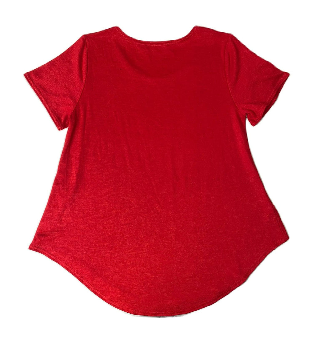 Women’s Red Short Sleeve Curved Hem Tee - Size S