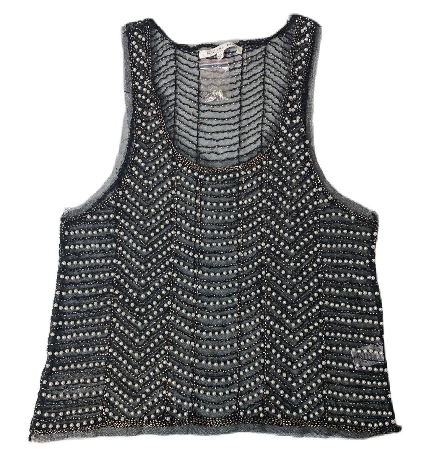 Women's Black Mesh Sequin Top - M