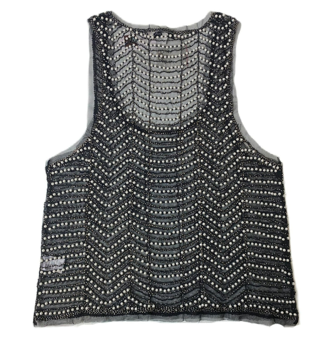 Women's Black Mesh Sequin Top – Size Medium, Sheer Party Blouse