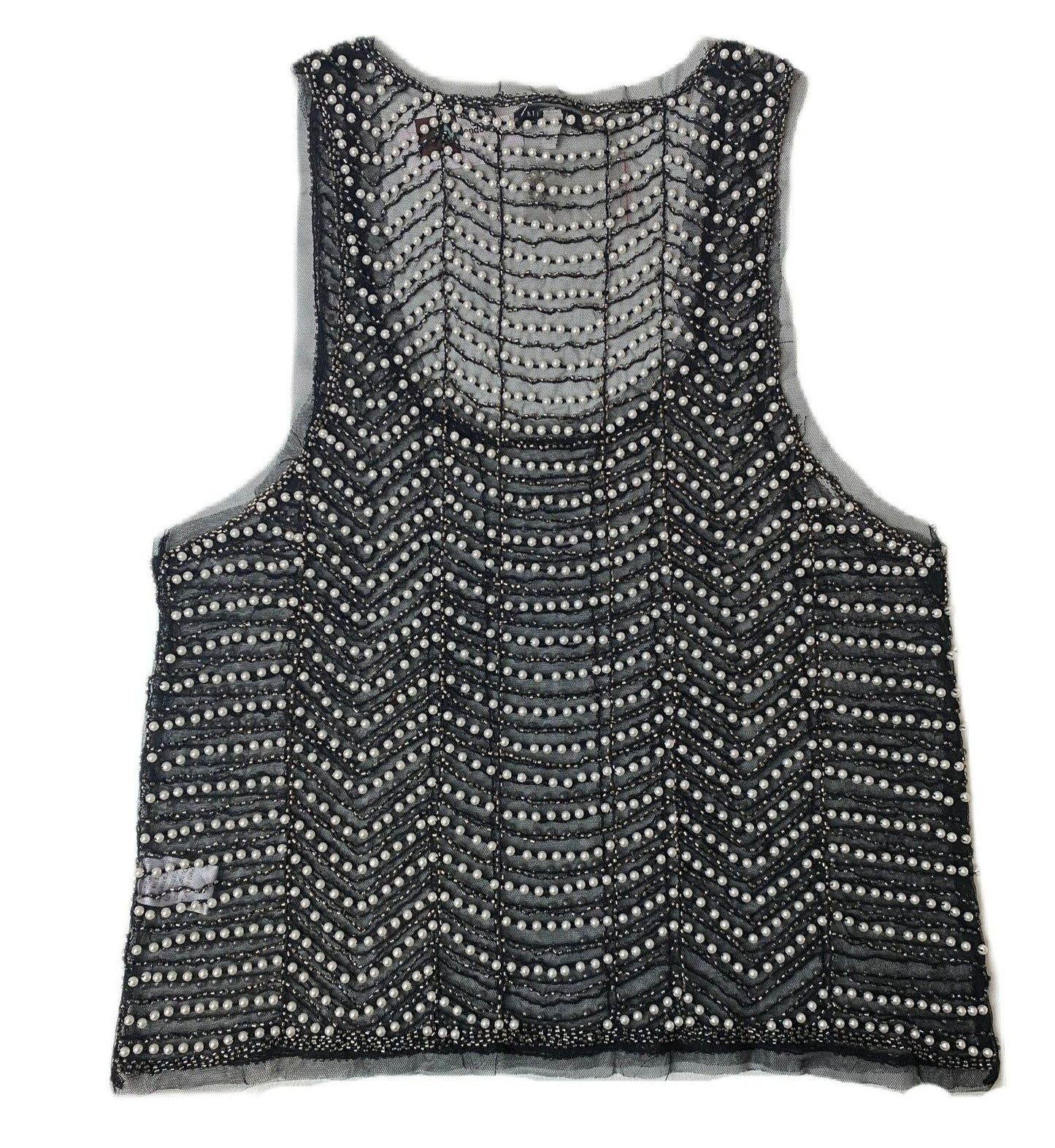 Women's Black Mesh Sequin Top - M