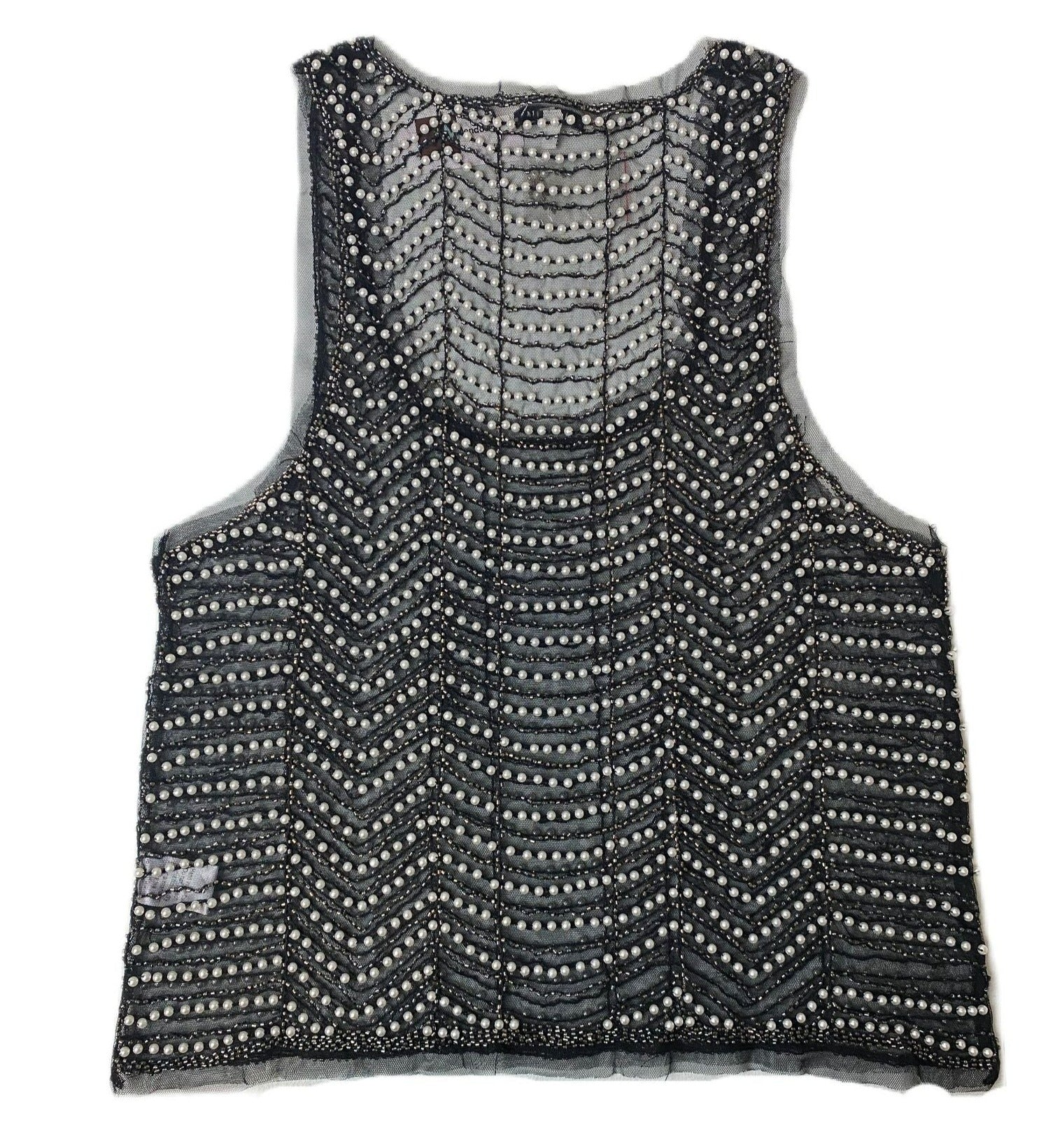 Women's Black Mesh Sequin Top – Size Medium, Sheer Party Blouse