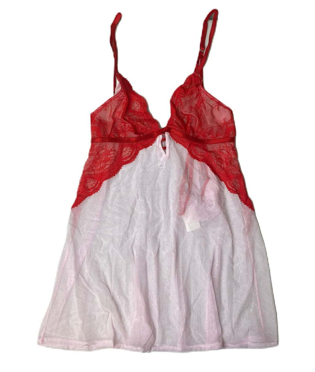Women's Red and Pink Pajama Dress and Thong Set - M