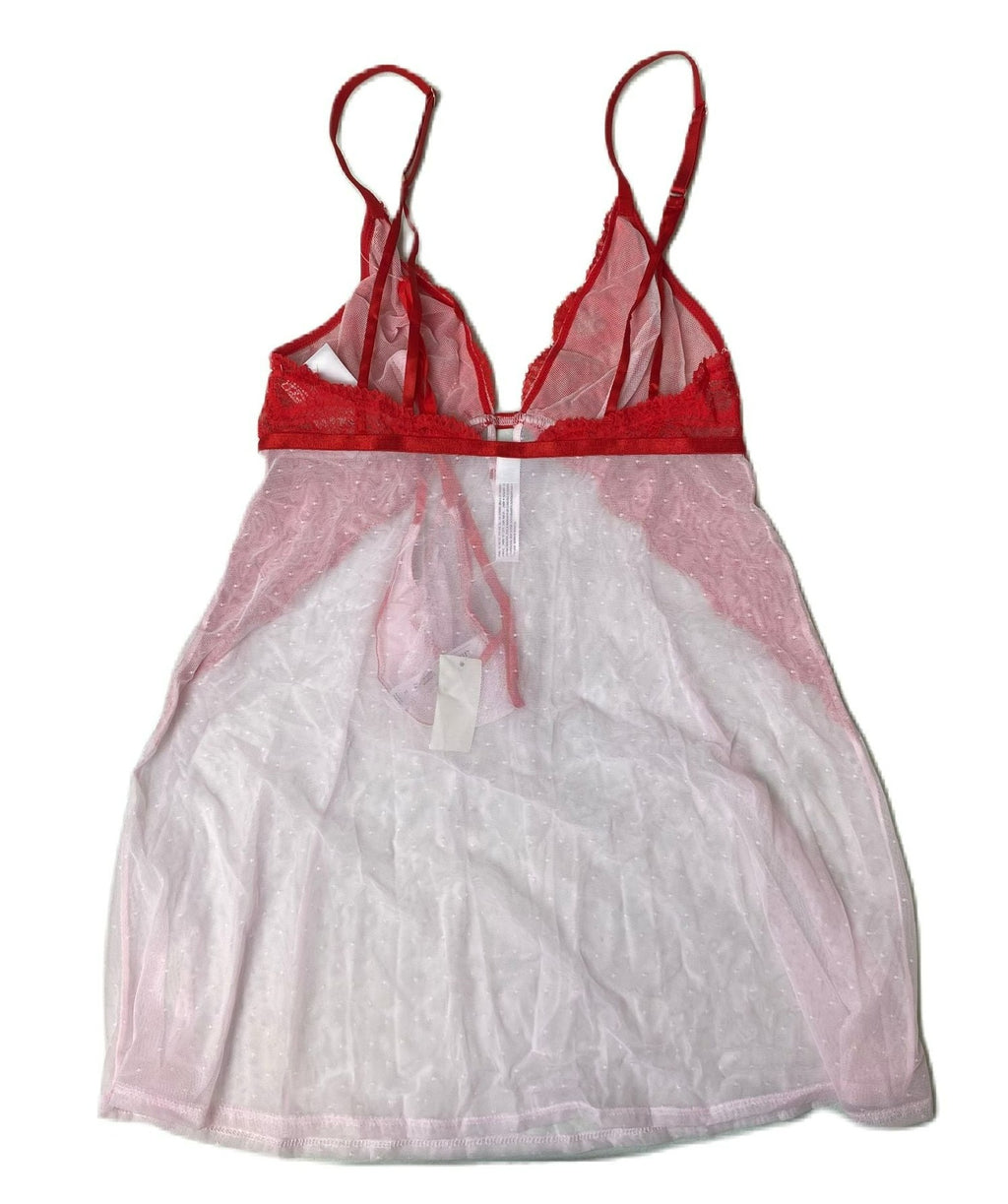 Women's Red and Pink Pajama Dress and Thong Set - M