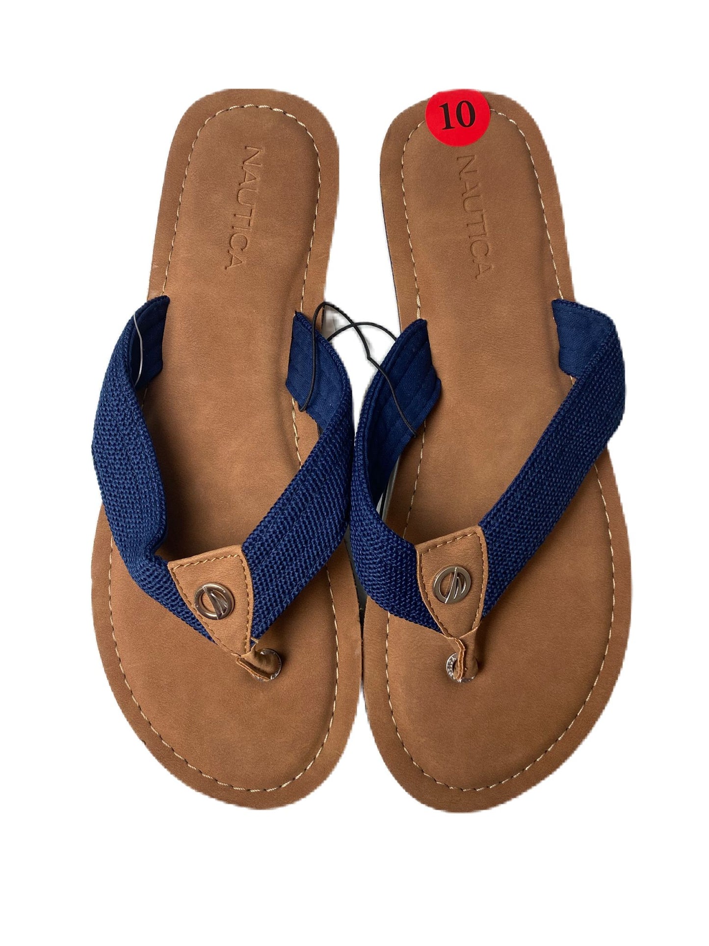 Women's Brown and Navy Thong Sandals - 10