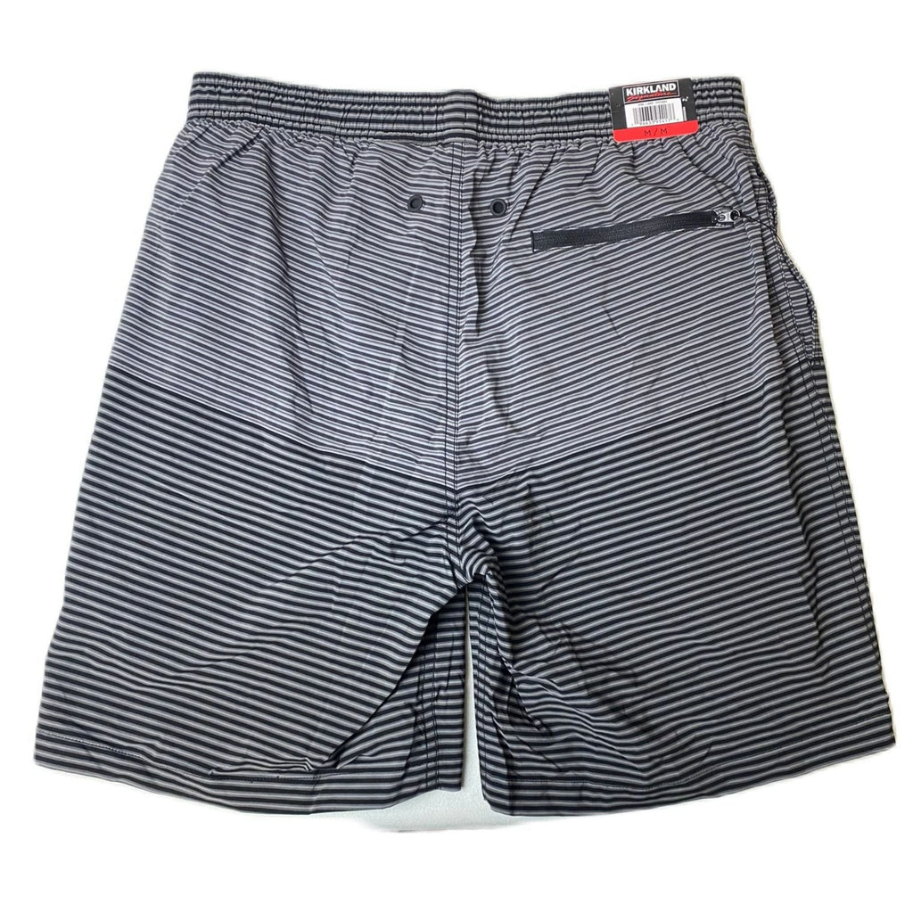 Men's Grey & Black Striped Zipper Back Pocket Swim Short