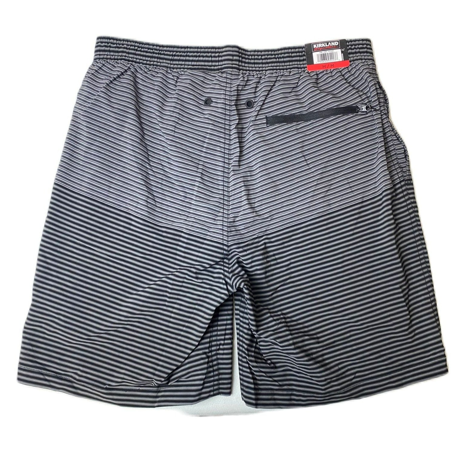Men's Grey & Black Striped Zipper Back Pocket Swim Short