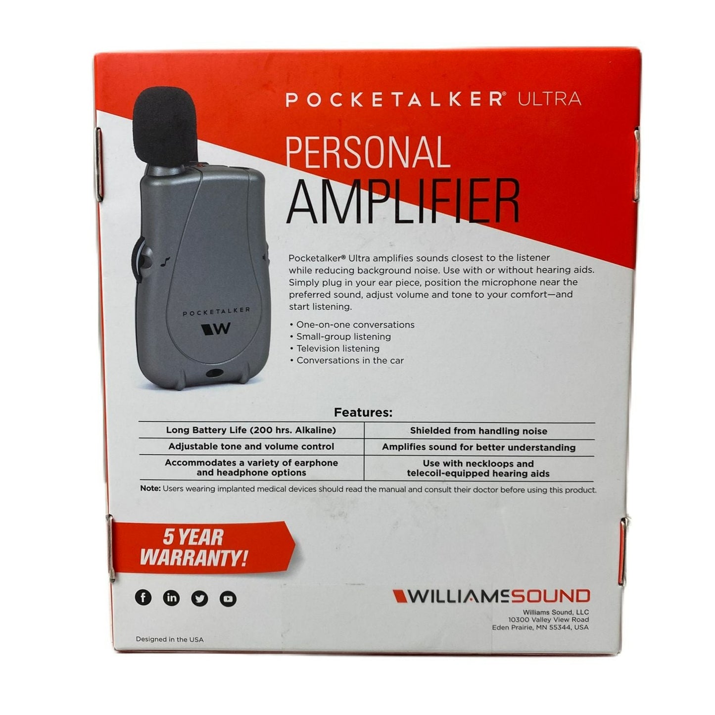 Williams Sound Pocketalker Ultra - Personal Amplifier