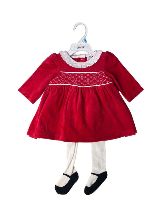 Baby Girls Red Long Sleeve Dress and Leggings 2-Piece Set - 6M