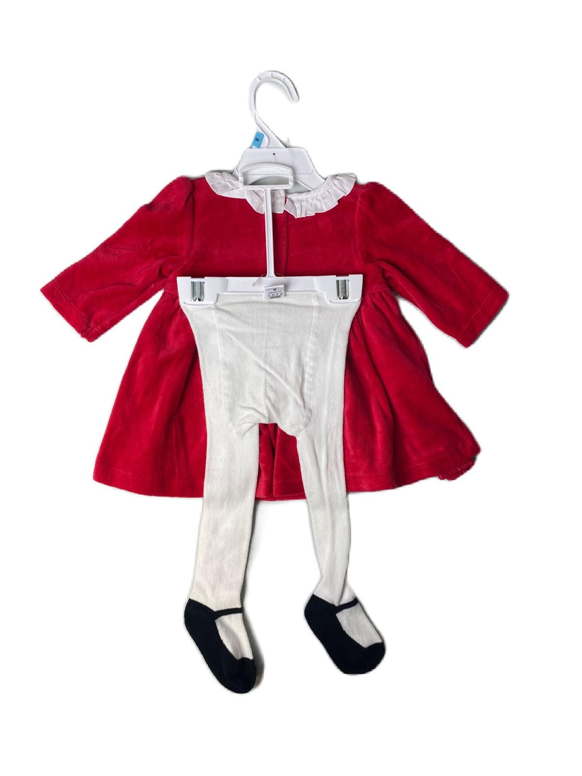 Baby Girls Red Long Sleeve Dress and Leggings 2-Piece Set - 6M