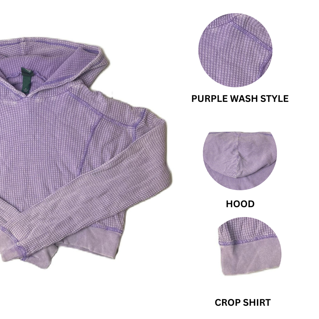 Women's Purple Wash Cropped Long Sleeve Hooded Shirt