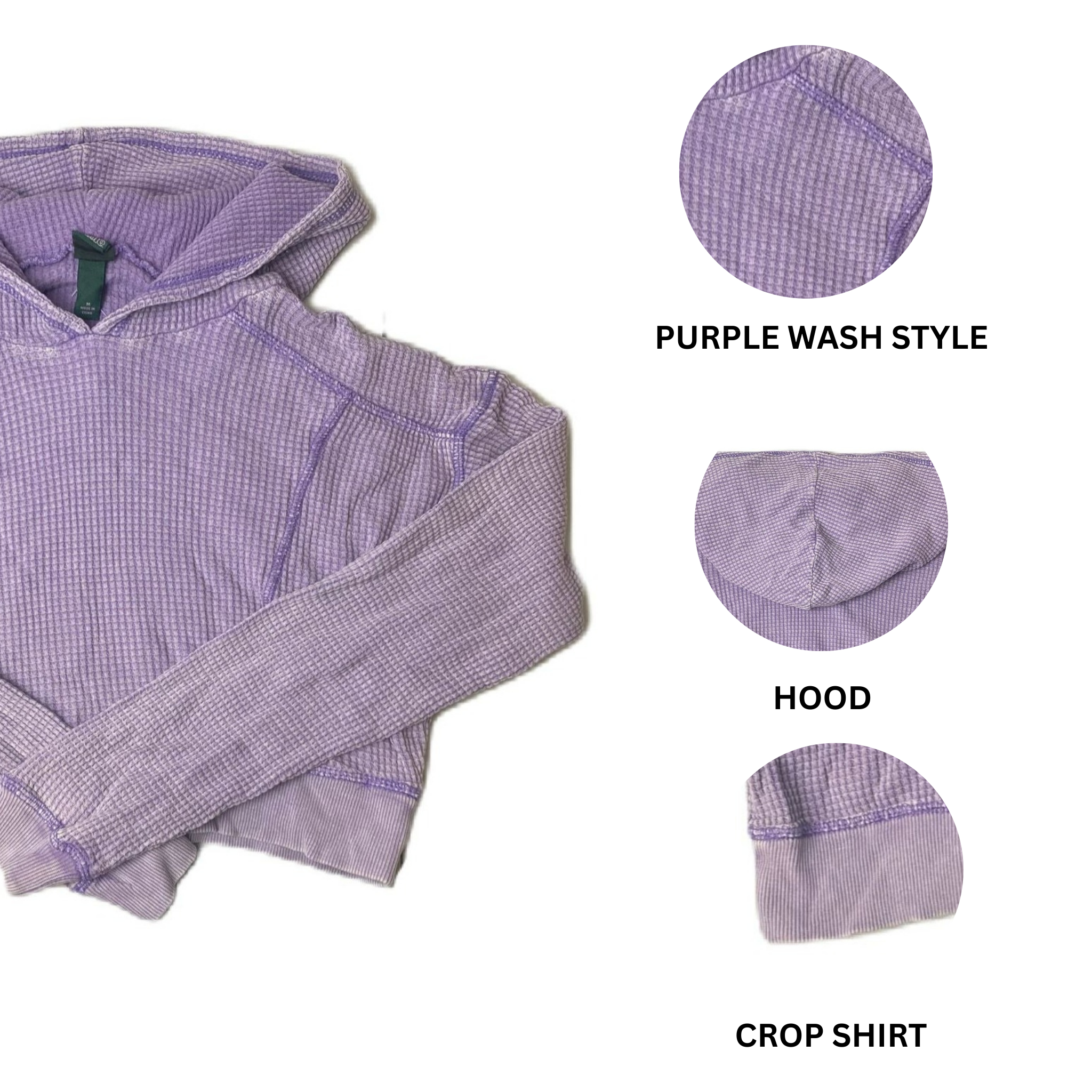 Women's Purple Wash Cropped Long Sleeve Hooded Shirt